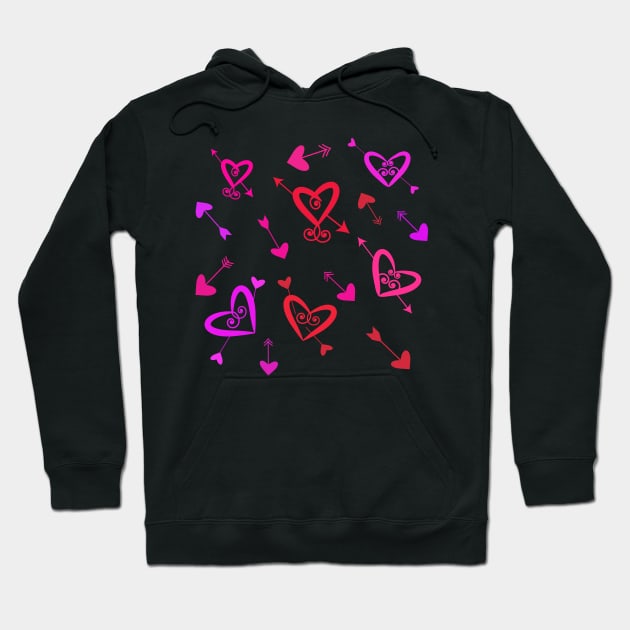 Valentine red, pink and purple hearts pattern with arrows Hoodie by yasminepatterns